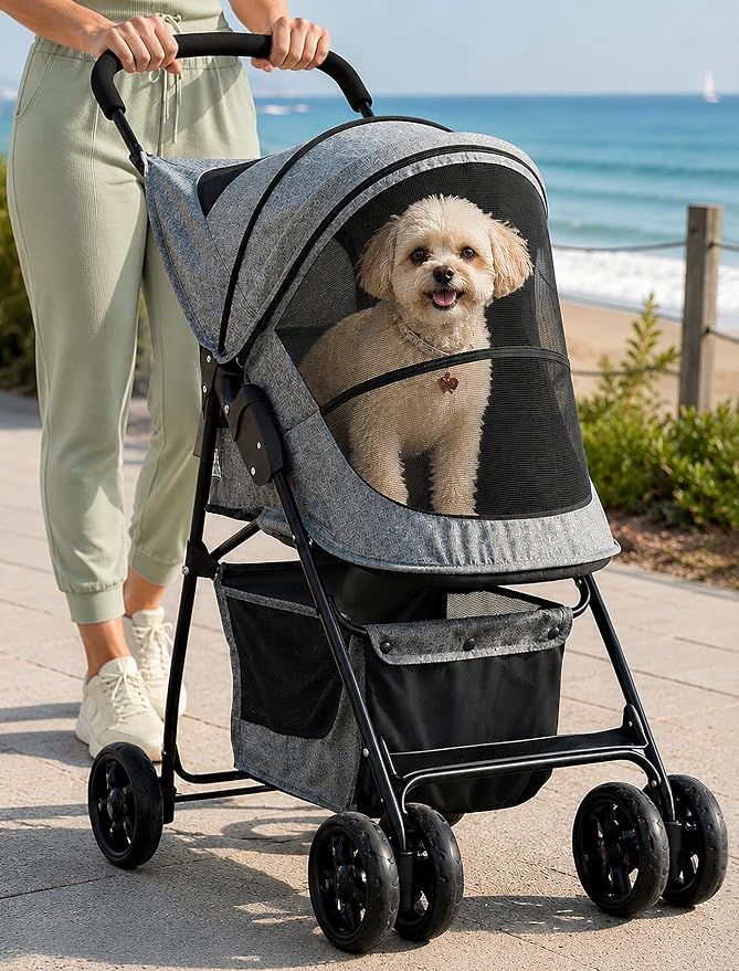 Pet Gear Happy Trails Pet Stroller - Light Sand, Zipper Entry