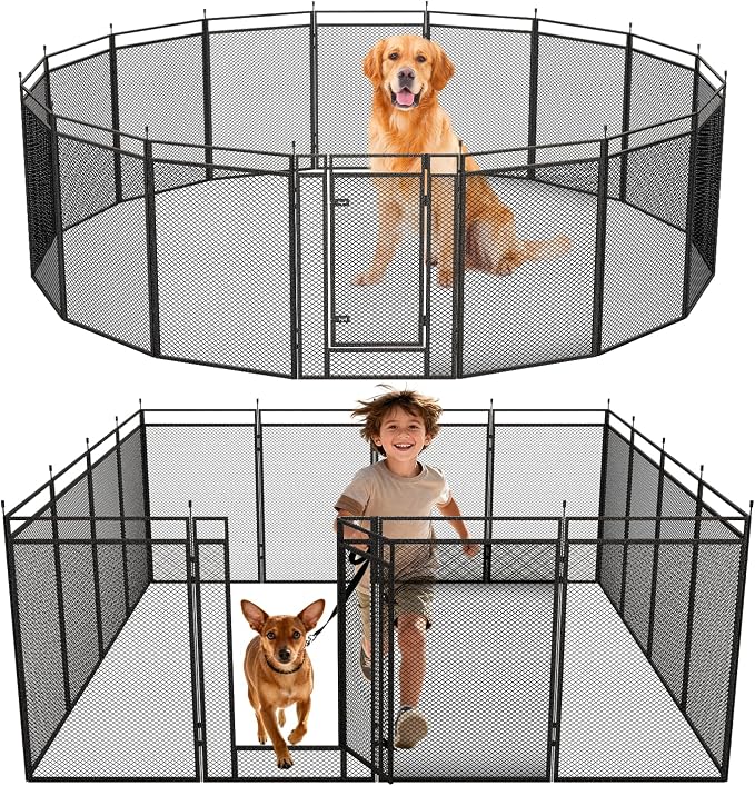 Dog Fence with Safety Mesh, 40in 16 Panels, Black-Silver