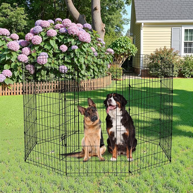 Pet Playpens for Dogs, Foldable Metal Wire Pet Fence Barrier, 8 Panels 48(H) Inches High with Door Exercise Pet Dog Pen, Indoor Outdoor Dog Gate for Large, Medium and Small Pets
