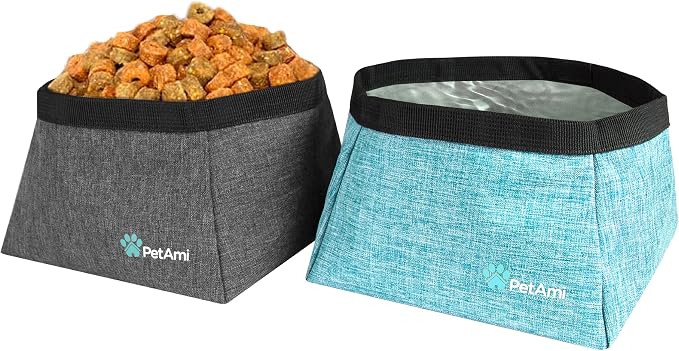 PetAmi Collapsible Dog Travel Bowls, Large, 2 Pack, Sea Blue & Grey