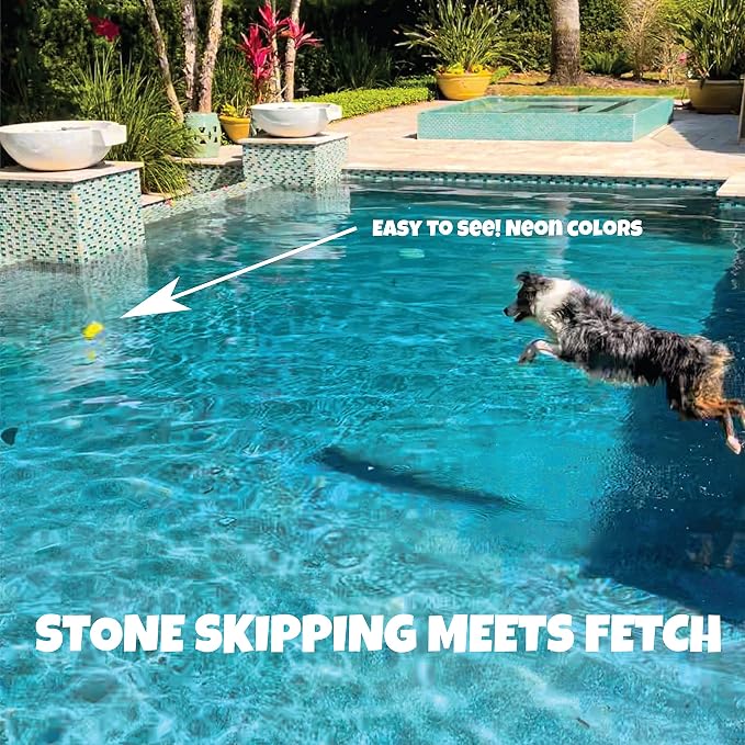 Skip NN' Fetch Large Floating Dog Toys Qty 2 | Stone Skipping Meets Fetch | Fun for Swimming Pool, Lake, Beach, and Land | Perfect Floating Water Toys for Large Dogs