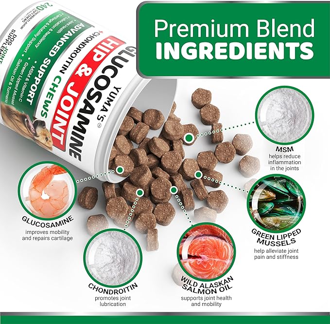 YUMA'S Glucosamine for Dogs - 240 Chews - Hip & Joint Supplement for Dogs