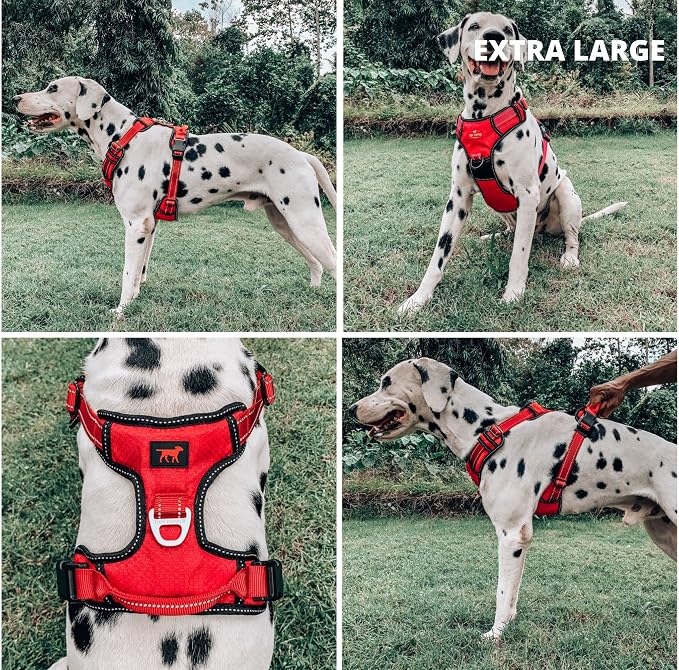 Tuff Pupper No Pull Easy Walk Dog Harness | Heavy Duty Pet Vest | Front & Back Leash Clips | Strong Safety Handle | Reflective Anti Pull Vest | Comfortable Padded Escape Proof Harness (X-Large, Red)