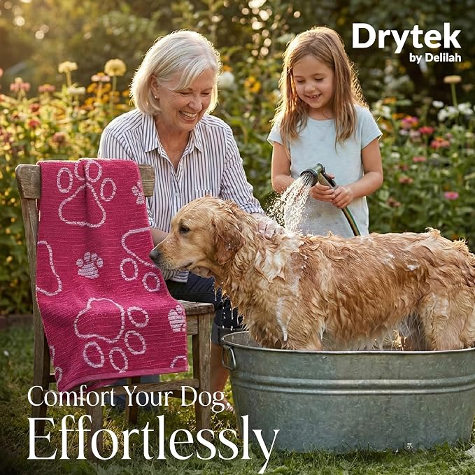 Delilah Home Drytek Dog Towel - Quick-Dry Pet Towel for Large Dogs, Ultra Absorbent & Odor-Resistant - Lightweight Sand-Resistant for Outdoor Bath, Grooming Supplies, Beach & Travel - 30x54 in - Pink