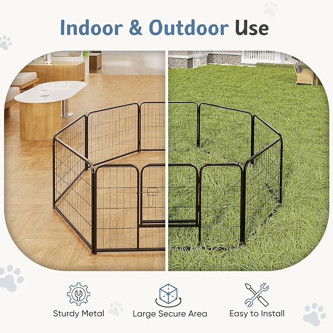 DUMOS Dog Playpen Indoor/Outdoor, Metal, 24in, 16 Panels, Foldable with Door