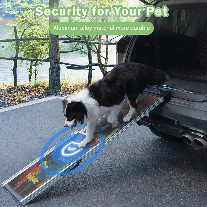 COZIWOW Telescoping Dog Car Ramp for Large Dogs - Heavy-Duty Aluminum Pet Ramp with High-Traction Surface, Anti-Slip Steps for Cars/Trucks/SUVs,Adjustable Sizing,330LB Load Capacity (63.5" L)