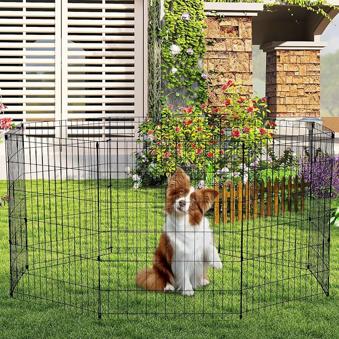 Pet Playpens for Dogs, Foldable Metal Wire Pet Fence Barrier, 8 Panels 30(H) Inches High Exercise Pet Dog Pen, Indoor Outdoor Dog Gate for Large, Medium and Small Pets