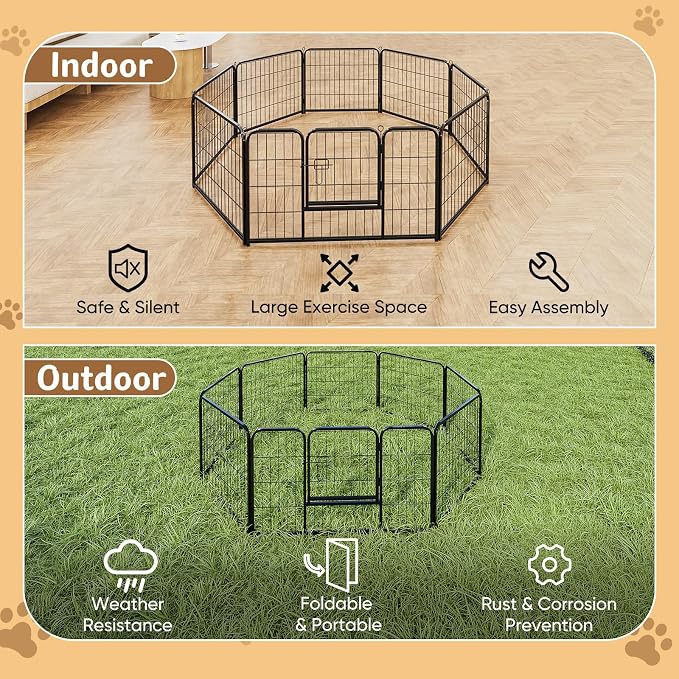 DUMOS Dog Playpen Indoor/Outdoor, Metal, 32in, 8 Panels, Foldable with Door