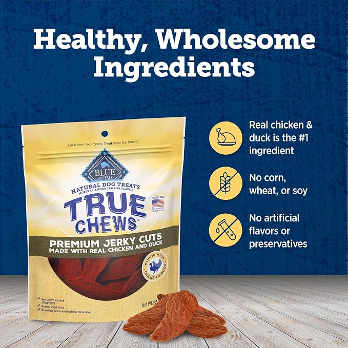 Blue Buffalo True Chews Premium Jerky Cuts Dog Treats, Made in the USA with Natural Ingredients, Chicken & Duck, 22-oz. Bag