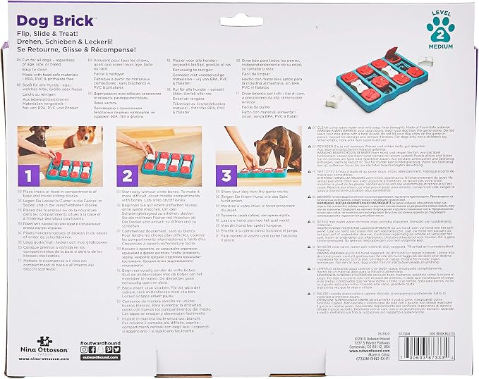 Outward Hound by Nina Ottosson Dog Brick – Interactive Treat Puzzle Enrichment Toy, Level 2 Intermediate, 1 Count (Pack of 12)