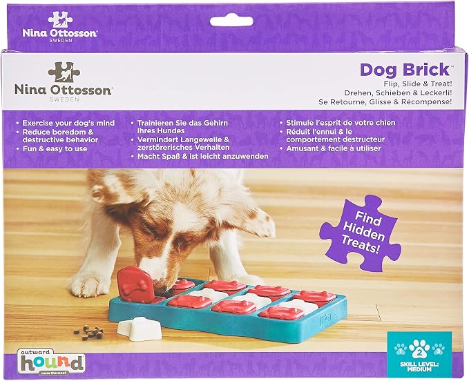 Outward Hound by Nina Ottosson Dog Brick – Interactive Treat Puzzle Enrichment Toy, Level 2 Intermediate, 1 Count (Pack of 12)