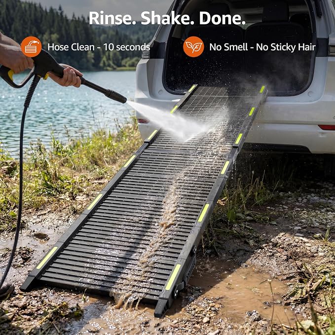Folding Dog Ramp for Car - 67" Long x 16" Wide Portable Dog Ramps for Large Dogs, Plastic Non Slip Material for Outdoor Truck SUV Rv Camper Side Door, 250 Lbs Heavy Duty