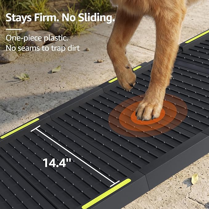 Folding Dog Ramp for Car - 67" Long x 16" Wide Portable Dog Ramps for Large Dogs, Plastic Non Slip Material for Outdoor Truck SUV Rv Camper Side Door, 250 Lbs Heavy Duty
