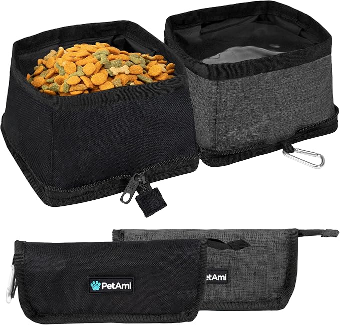 PetAmi Collapsible Dog Bowls, 2 Pack, Travel Set, Black