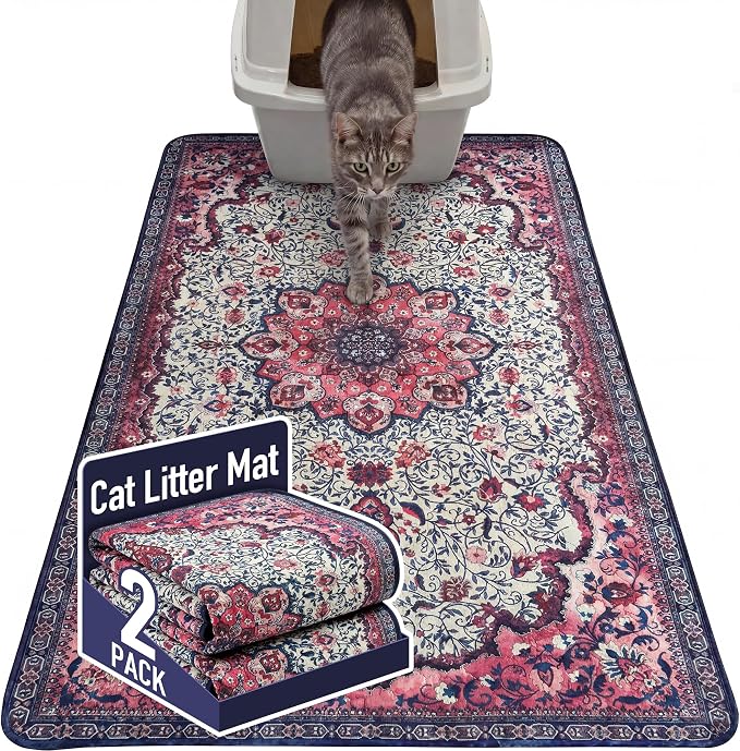 Hompet Cat Litter Mat 2 Pack, 36x60 Large Machine Washable Trapping Mats for Cats, Super Absorbent & Urine-Proof Cat Litter Box Mat for Floor, Waterproof & Non Slip Kitty Litter Rug