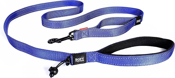EzyDog Soft Trainer Dog Leash, 6 ft. Leash - 72”, Blue | Traffic Control Handle, Ideal for Dogs over 26 lbs., 1" Wide Soft Touch Webbing, Reflective Stitching, Accessory Attachment,
