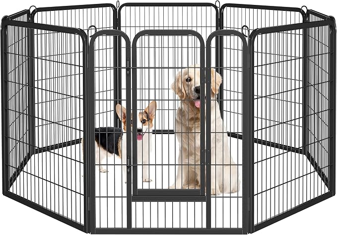 costoffs 80 x 100 cm Extra Large 8 Panel Dog Playpen Pet Pen for Small Animals Rabbit Duck Cat Indoor/Outdoor Black