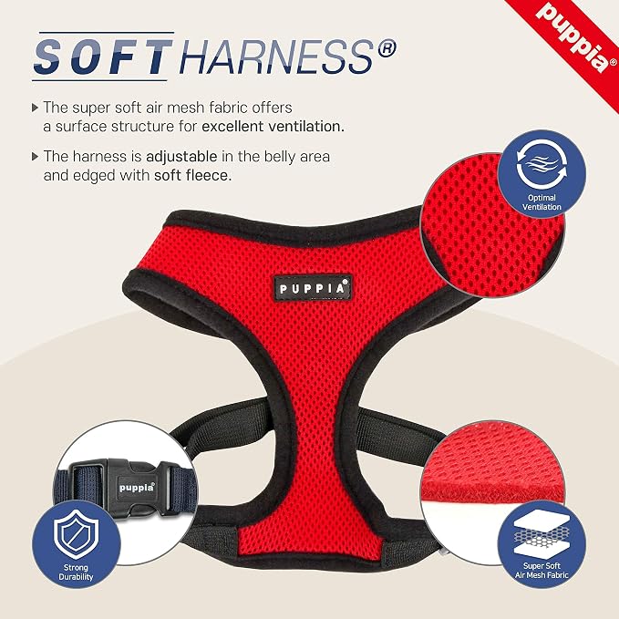 Puppia Soft Dog Harness, Navy, X-Large (PDCF-AC30-NY-XL)