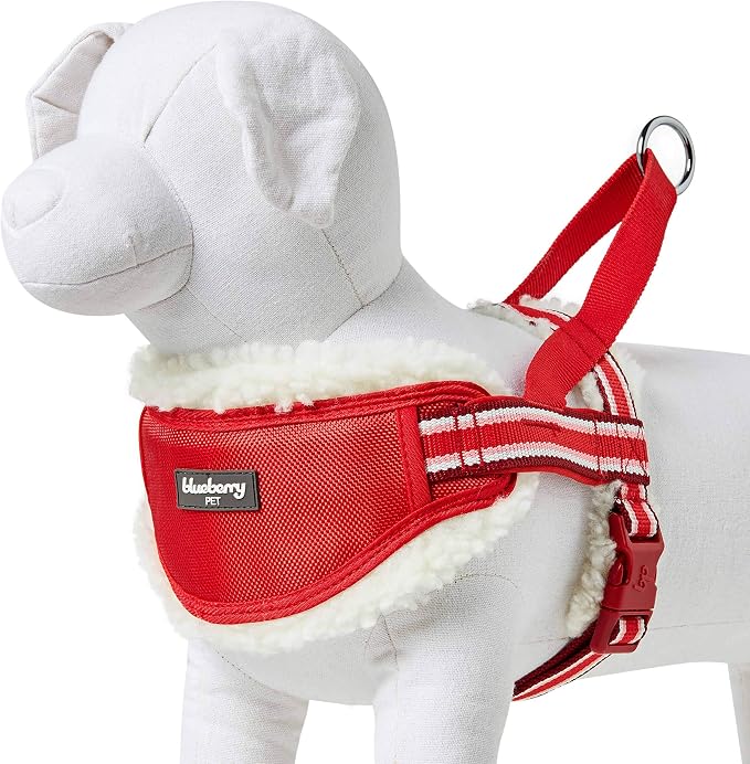 Blueberry Pet Soft & Comfy Multi-Colored Stripe Fleece Padded Chest Dog Harness, Chest Girth 20.5" - 26", Red, Medium, Adjustable No Pull Training Harness for Dogs