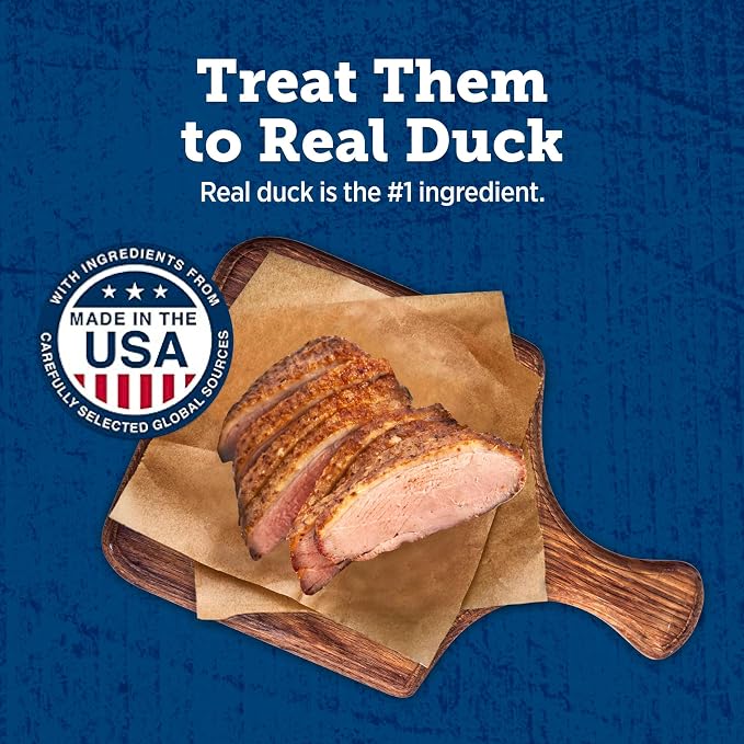 Blue Buffalo True Chews Premium Jerky Cuts with Real Duck, Chicken-Free Natural Dog Treats, Mineral-Enhanced for Flavor, 12 oz. Bag