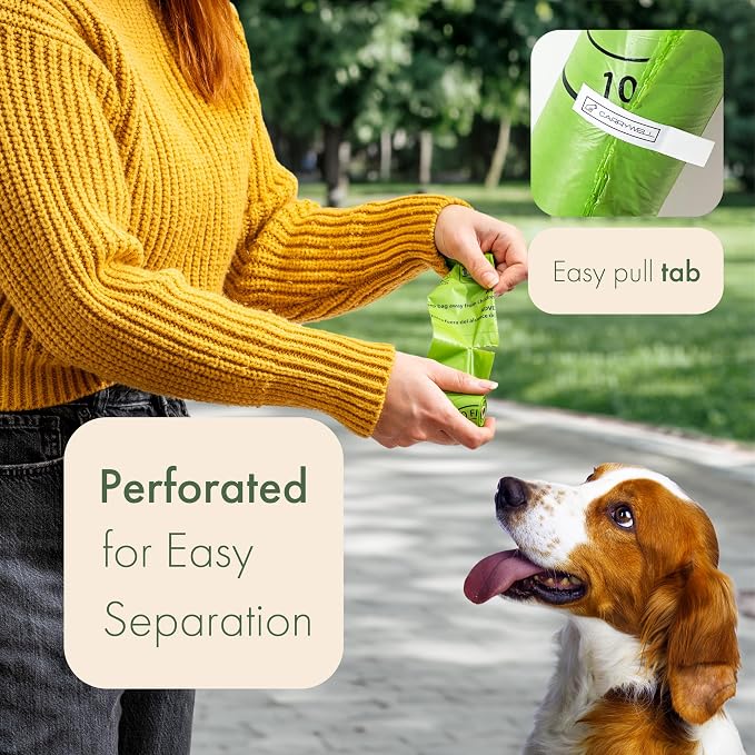 (Not Made In China) 100% Certified Home Compostable Dog Poop Bags,300 Count, Plant Based Refill Rolls, Leakproof Doggie Waste Bag, Unscented, Corn Starch and PBAT, EN 13432 Compliant and TUV Certified