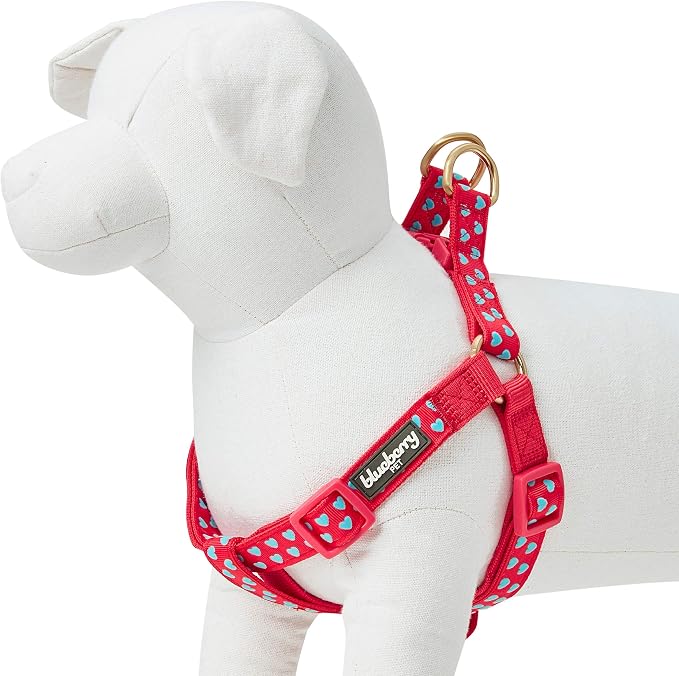 Blueberry Pet Step-in Dog Harness Velvety Heart Flocking Valentine’s Day Adjustable Harnesses for Medium Dogs, Lust Red, Chest Girth 20" - 26"