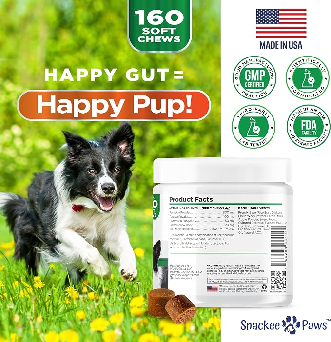Probiotics for Dogs and Digestive Enzymes - Approx 160 Dog Probiotics Chews - Dog Probiotic - Anti Diarrhea, Upset Stomach & Gas Relief, Canine Prebiotic - Pet Fiber Supplement - Chicken Flavor
