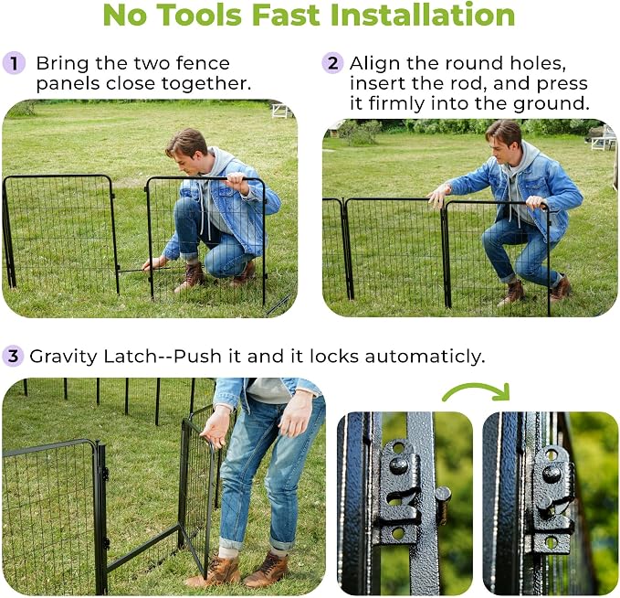 SunsGrove Dog Playpen Outdoor with Wider Door for Small and Medium Dogs, Free and Safe Play Dog Fence Indoor, Black (24 inch, 32 Panels)
