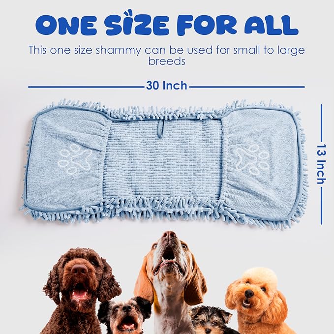 Microfiber Dog Towel for Fast Dog Drying, Super Absorbent Dog Towels for Drying Dogs Large & Small, Quick Dry Pet Towel with Hand Pockets, Soft Durable Puppy Towel-Blue