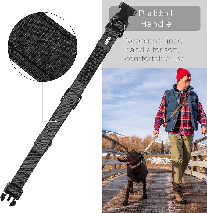 TUG Grab Dog Collar with Built-in Magnetic Traffic Leash (Medium/Black) | Magnetic Built-In Traffic Leash | Shock-Absorbing Bungee | Adjustable Strap