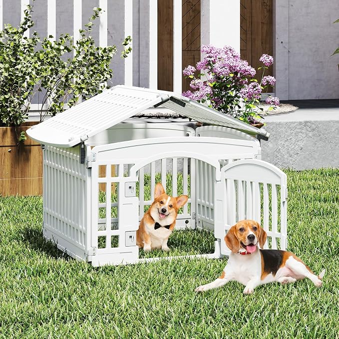 PETSITE 6-Panel Plastic Dog Playpen with Door, 24 Inch Tall Shape-Customizable Pet Playpen Indoor Outdoor, Ideal for Small & Medium Dogs and Puppies, with Lockable Door, Easy to Assemble