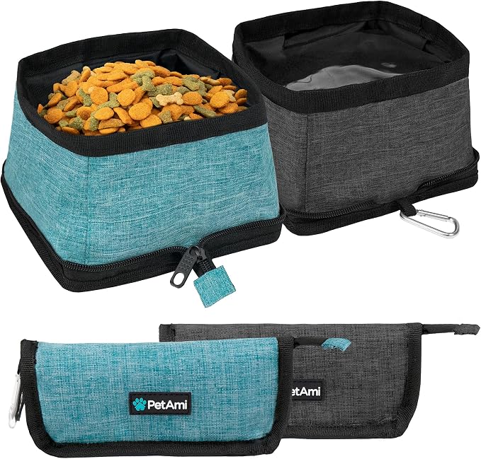 PetAmi Collapsible Dog Bowls, 2 Pack, Travel Set, Blue