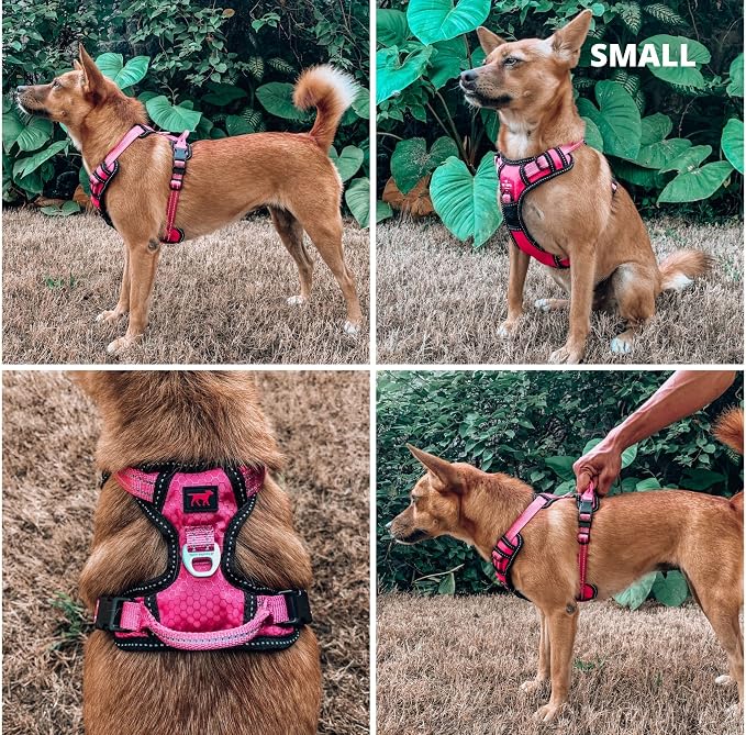 Tuff Pupper No Pull Easy Walk Dog Harness | Heavy Duty Pet Vest | Front & Back Leash Clips | Strong Safety Handle | Reflective Anti Pull Vest | Comfortable Padded Escape Proof Harness (Small, Pink)