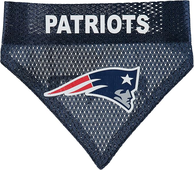 Pets First NFL DOG BANDANA - NEW ENGLAND PATRIOTS REVERSIBLE PET BANDANA. 2 Sided Sports Bandana with a PREMIUM Embroidery TEAM LOGO, Small/Medium. - 2 Sizes & 32 NFL Teams available, NEP-3217-S-M