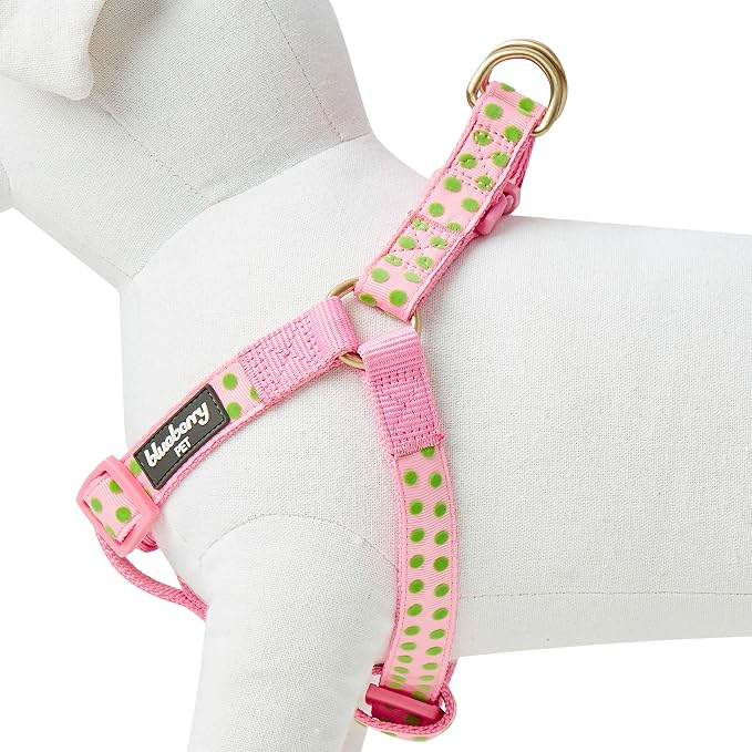 Blueberry Pet 4 Patterns Step-in Velvety Polka Dot Flocking Dog Harness in Baby Pink, Chest Girth 20" - 26", Medium, Adjustable Harnesses for Dogs
