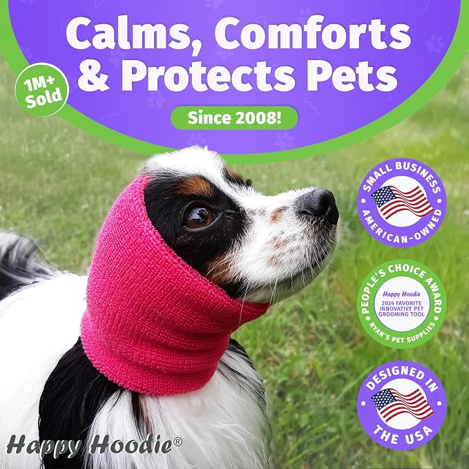 Happy Hoodie The Original Dog & Cat Calming Band - American Brand - Anxiety Relief/Noise Protection-Grooming-Thunder-Fireworks (Large, Blue) - Since 2008 (Pack of 2)
