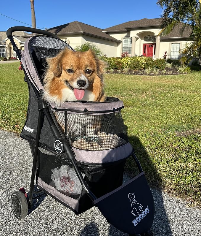 ROODO Escort 3-Wheel Pet Stroller - Grey, All-Terrain Jogger