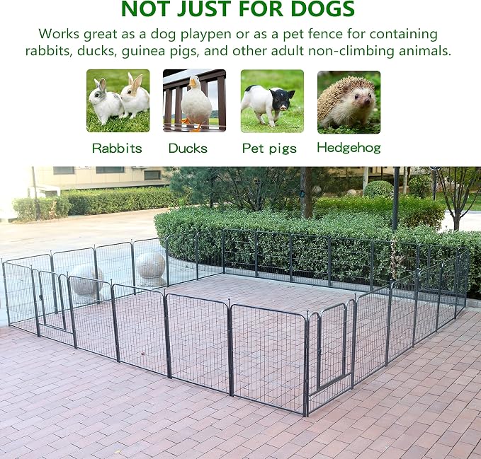 Dog Playpen,24/32/40 Inch Height in Heavy Duty,Folding Indoor Outdoor Dog Exercise Fence, Portable Pet Playpen with Door for Large Medium Dogs - Silver Gray (24 Panels, 32 inch)