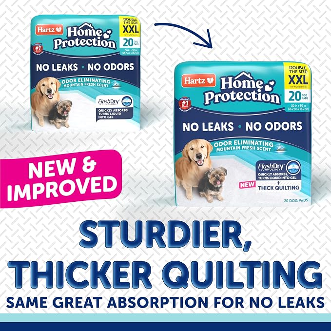 Hartz Home Protection Super Absorbent Odor Eliminating Mountain Fresh Scented No Leak Dog Pads, XXL 20 Count