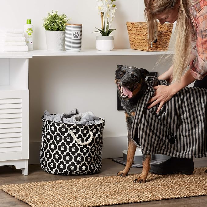 Bone Dry Pet Grooming Towel Collection Absorbent Microfiber X-Large, 41x23.5", Striped Black