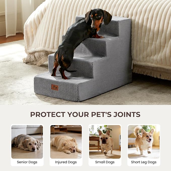 Dog Stairs for Small Dogs 18" H, 4-Step Dog Steps for High Bed and Couch, Pet Steps Ramp for Puppy and Cats, Non-Slip Stable Indoor Pet Ladder for Sofa and Chair, Grey