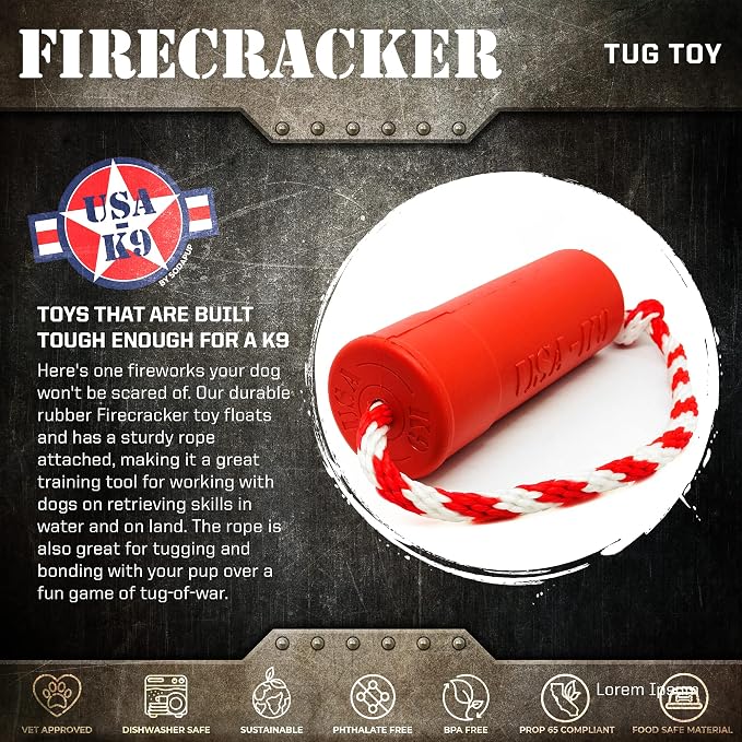 SodaPup USA-K9 Firecracker Dog Tug Toy & Floating Training Dummy