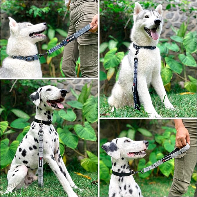 Tuff Pupper Short Dog Leash for Dog Training | 12 Inch | Perfect for Service Dog Harness & Short Training Leash | Traffic Leash Handle w/Padding | Short Leash Dog Coupler Steel Gray