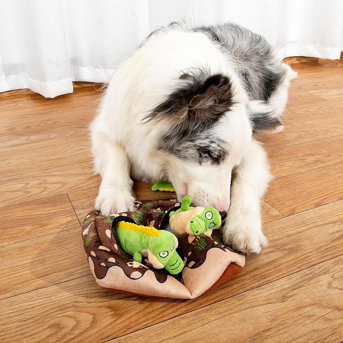 Hollypet Squeaky Hide and Seek Dog Toys for Small and Medium, Crocodile | Interactive Plush Stuffed Dog Squeak Toys for Small Medium Sized Dogs and Non-Aggressive Chewers, Puppy Teeth Clean Chew Toys