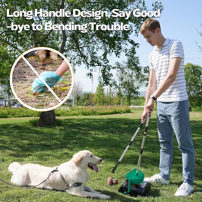 UPSKY Dog Pooper Scooper Swivel Bin & Rake Kit with 100 Waste Bags,33.4" Stainless Steel Long Handle Heavy Duty Pet Poop Shovel for Large Medium Small Dogs, Odor-Proof Lid for Yard/Lawn/Outdoor Use