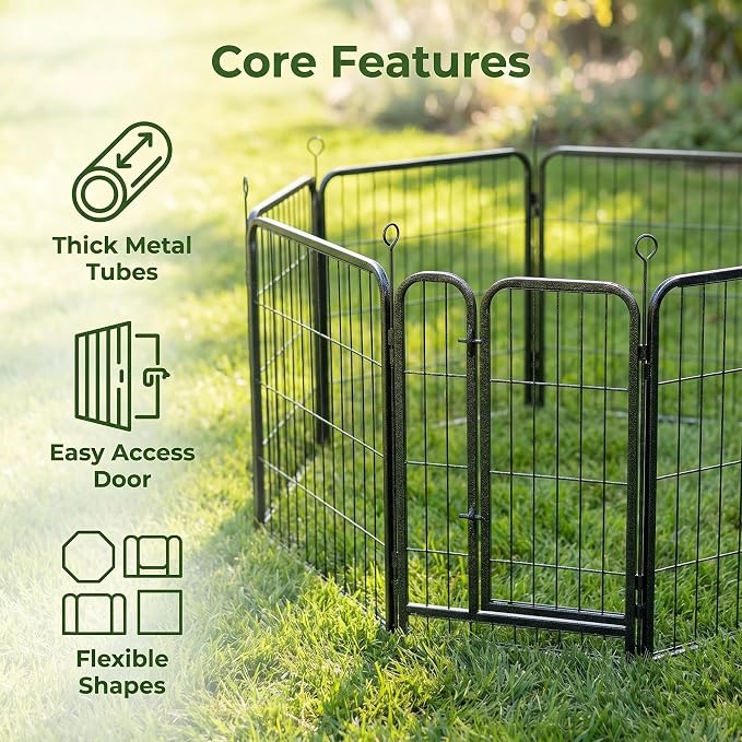 Dog Playpen, 8-Panel Hexagonal Pet Pen, Black, Stainless Steel, 24x24 Inch, Outdoor Use (8 Playpen, 24''W-24''H)