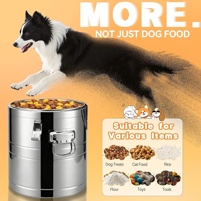 40lb Dog Food Storage Container, 40lb, Stainless Steel, Stainless Steel
