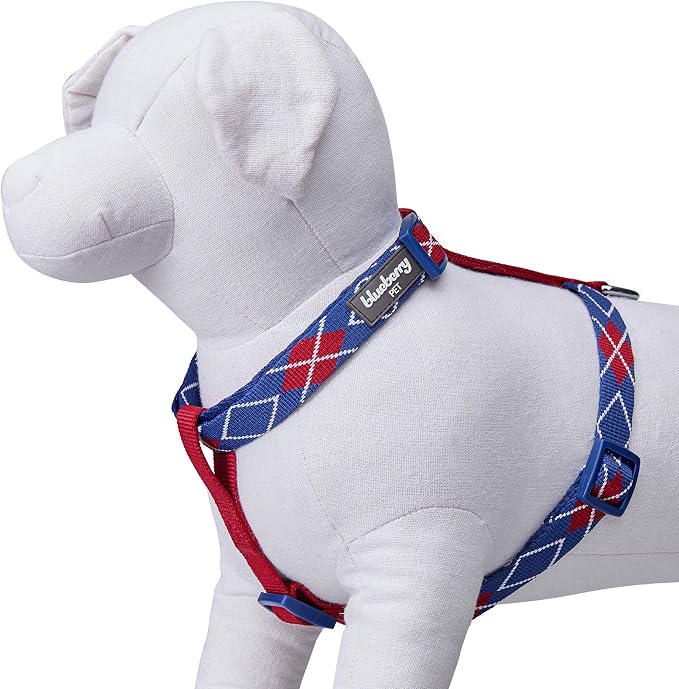 Blueberry Pet Scottish Argyle Dog Harness, Royal Blue, Large, Adjustable Harnesses for Dogs