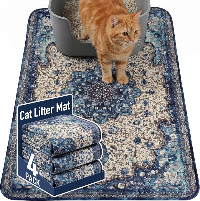 Hompet Cat Litter Mat 4 Pack, 18x28 Machine Washable Trapping Mats for Cats, Super Absorbent & Urine-Proof Cat Litter Box Mat for Floor, Waterproof & Non Slip Kitty Litter Rug
