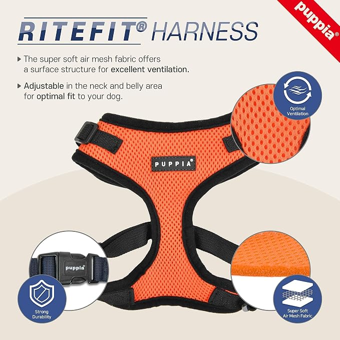 Authentic Puppia RiteFit Harness with Adjustable Neck, Navy, Extra Large (Pack of 2)